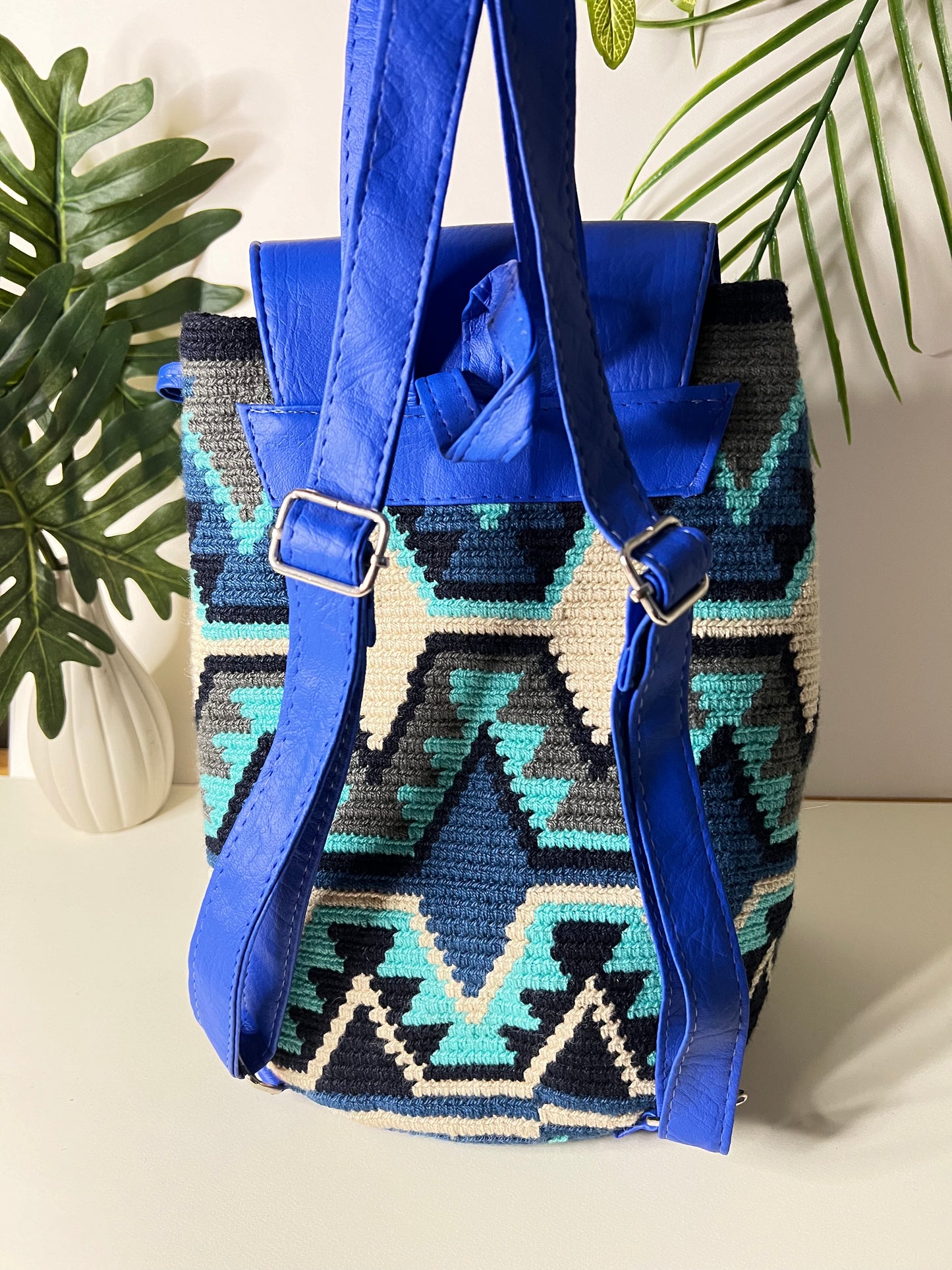 Geometric Pattern Handwoven Backpack