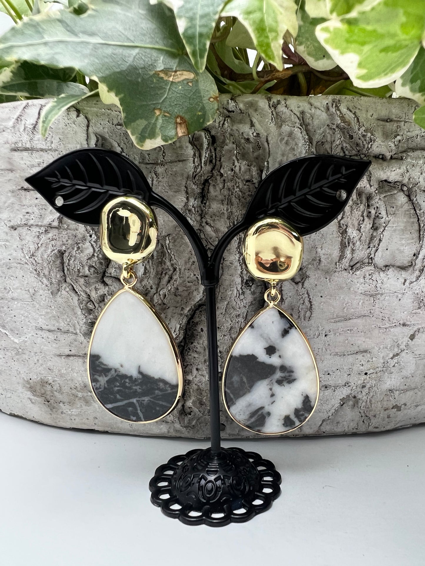 Zebra Stone Statement Earrings