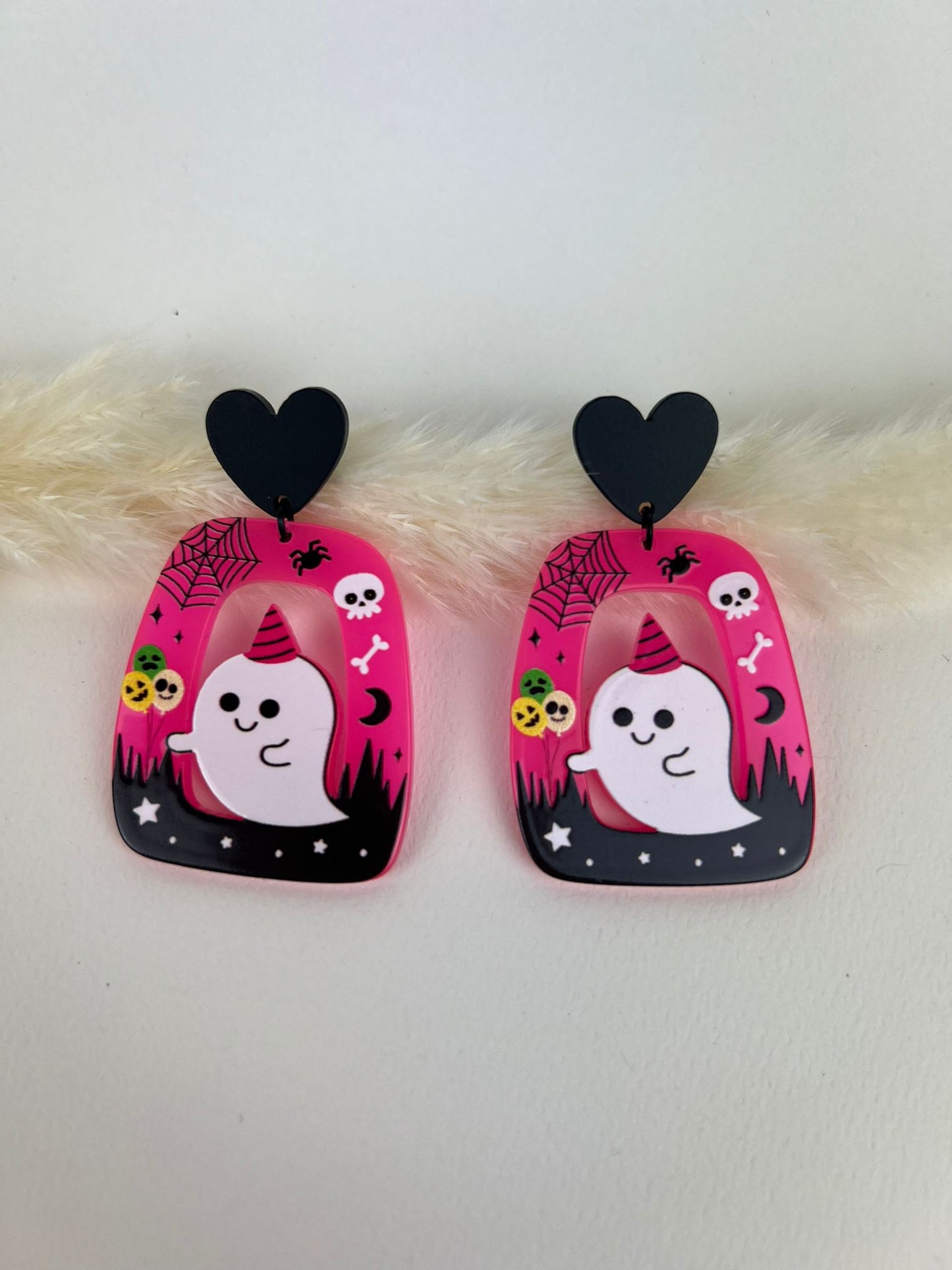 Kawaii Halloween Ghost & Cat Earrings