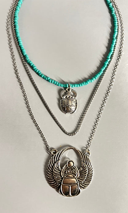 Egyptian Scarab Beetle Layered Necklace