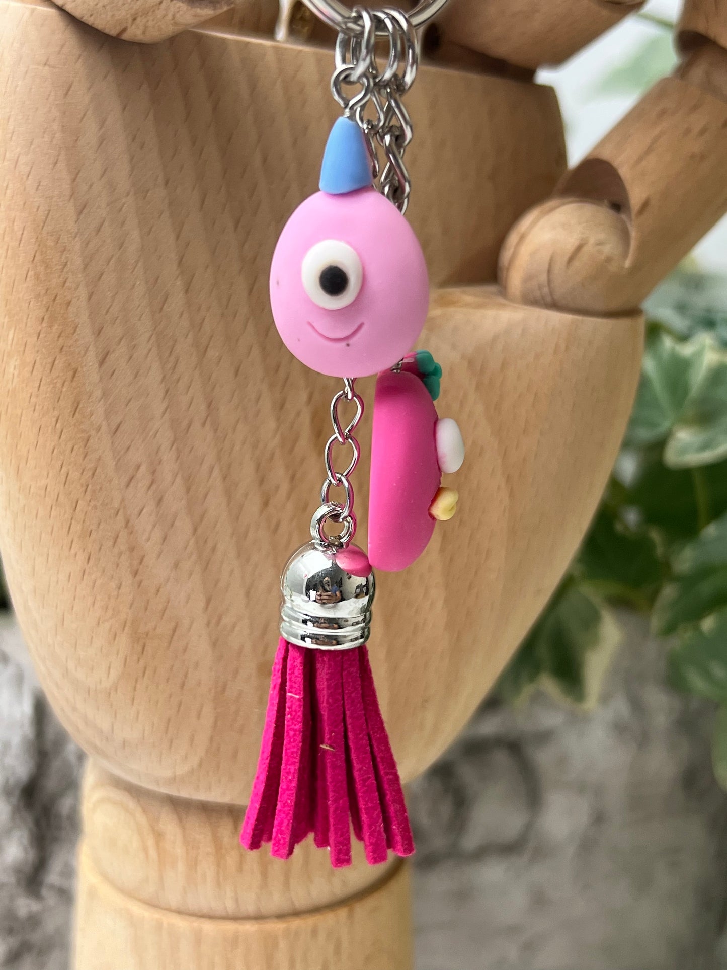 Pink Monsters Polymer Clay Keychain