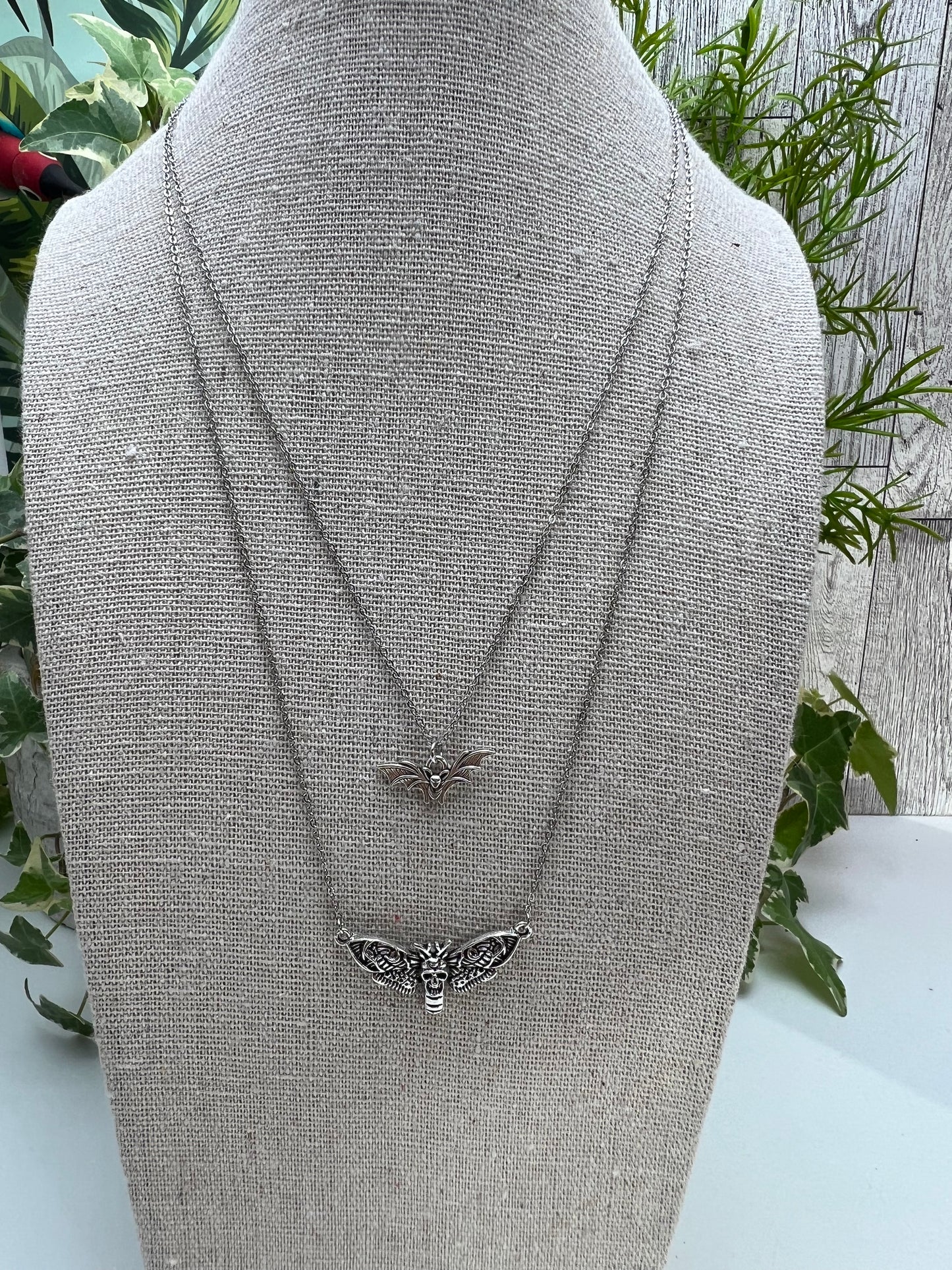 Silver Moth & Bat Layered Necklace