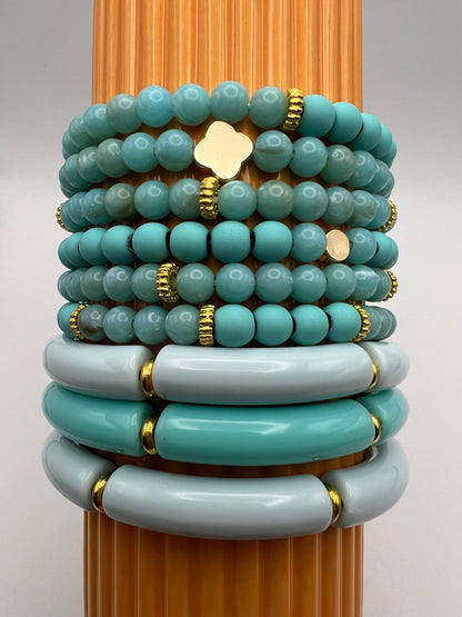 Teal & Gold Stylish Boho Chic Stackable Bracelet Set