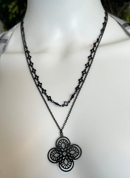 Black Fleur de Lis Necklace