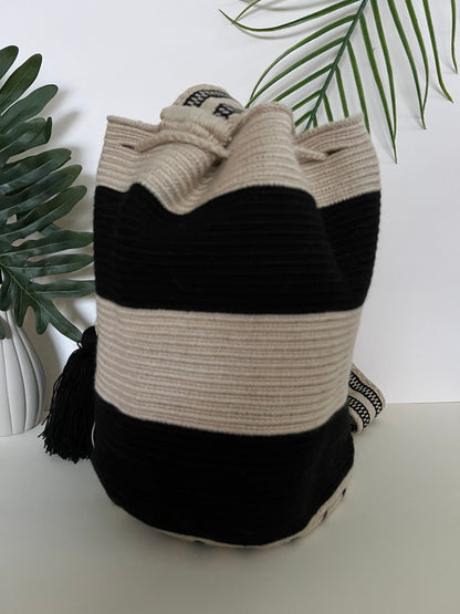 Black & White Handwoven Bucket Bag