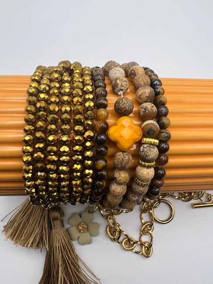 Brown & Gold Stacked Bracelet Set