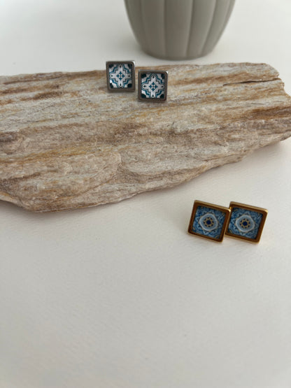 Greek-Inspired Tile Square Stud Earrings