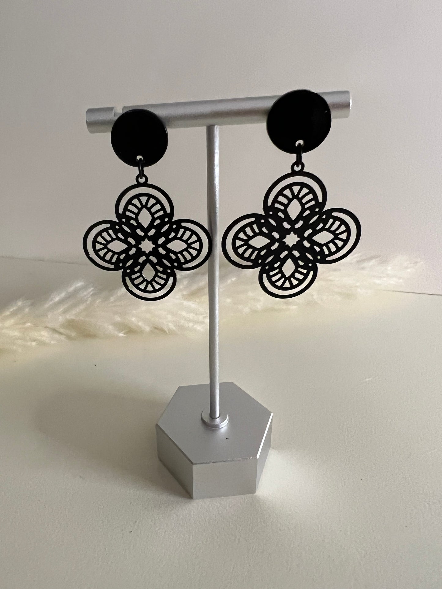 Delicate Black Flower Earrings