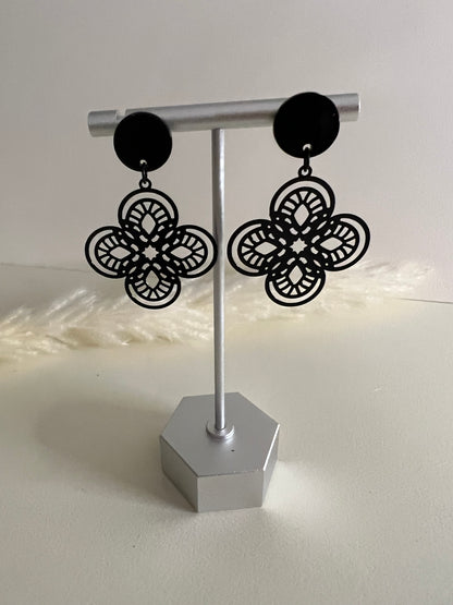 Delicate Black Flower Earrings