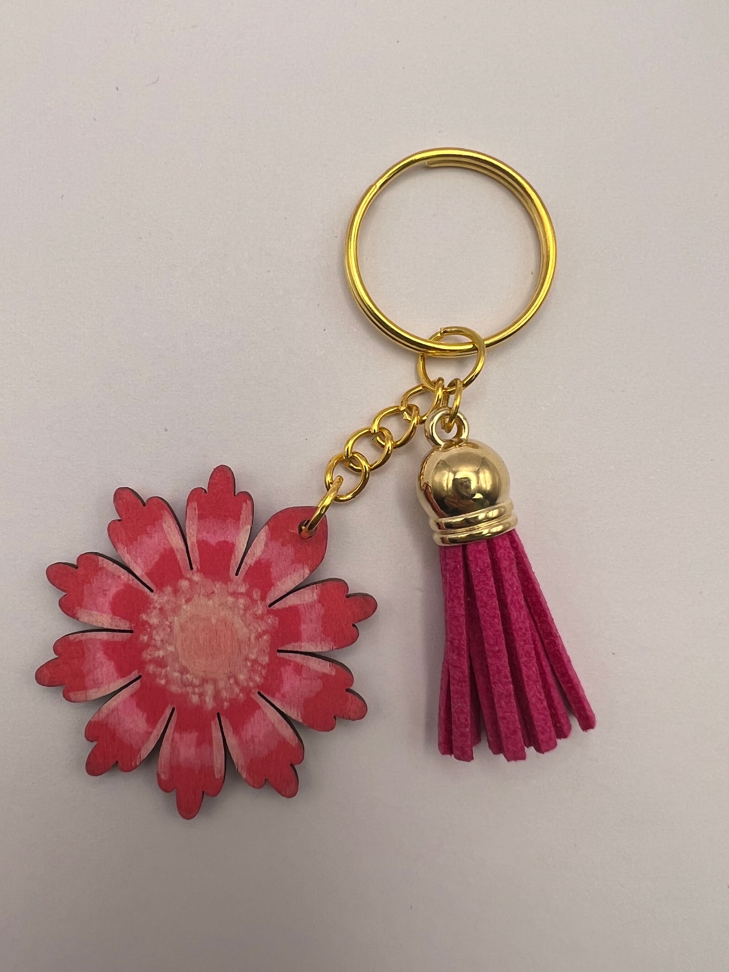 Pink Hand-Painted Flower Keychain