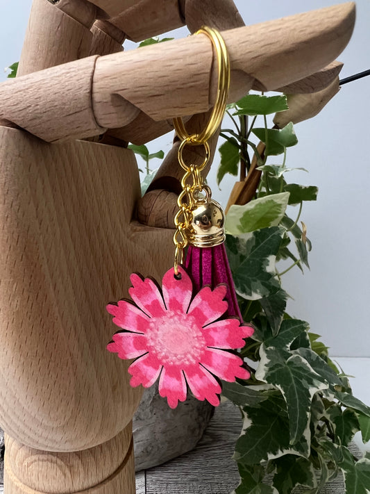 Pink Hand-Painted Flower Keychain