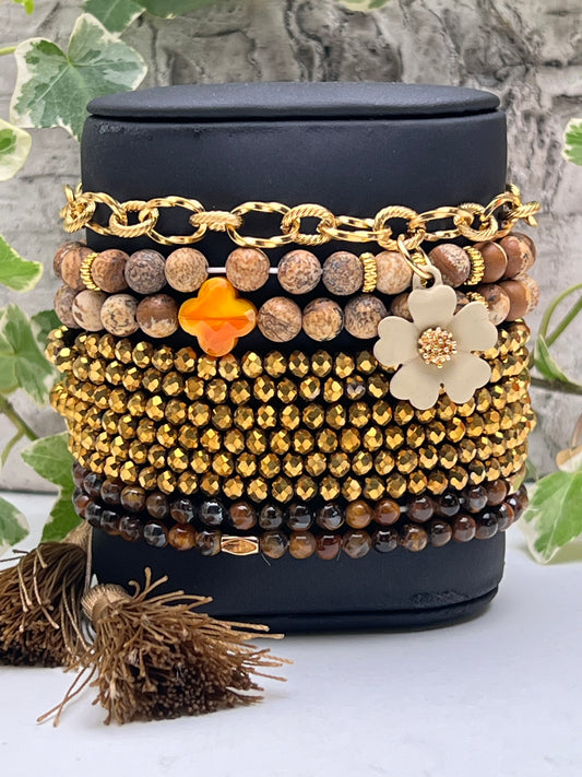 Brown & Gold Stacked Bracelet Set