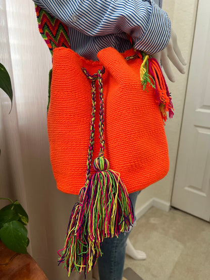 Vibrant Orange Handwoven Bucket Bag