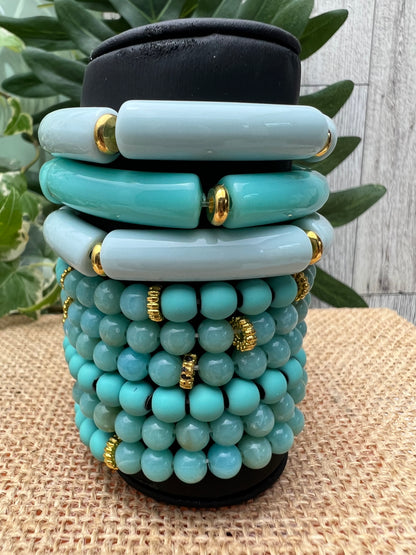 Teal & Gold Stylish Boho Chic Stackable Bracelet Set