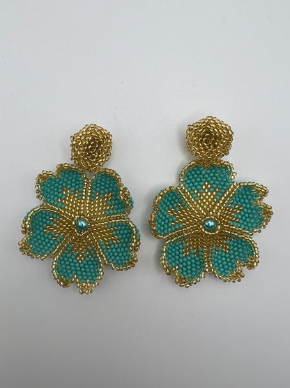 Beaded Flower Dangle Earrings