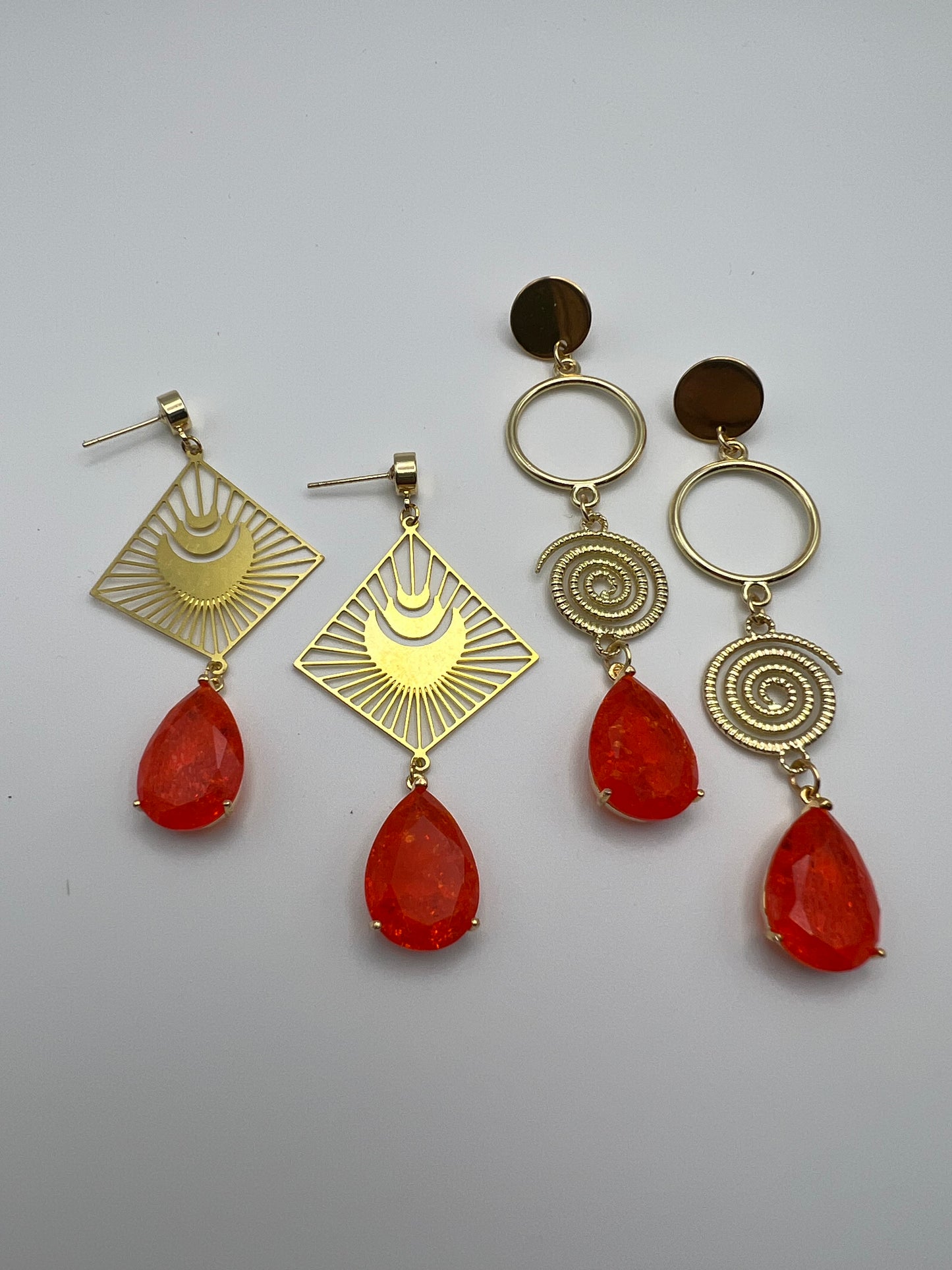 Stylish Gold & Orange Statement Earrings