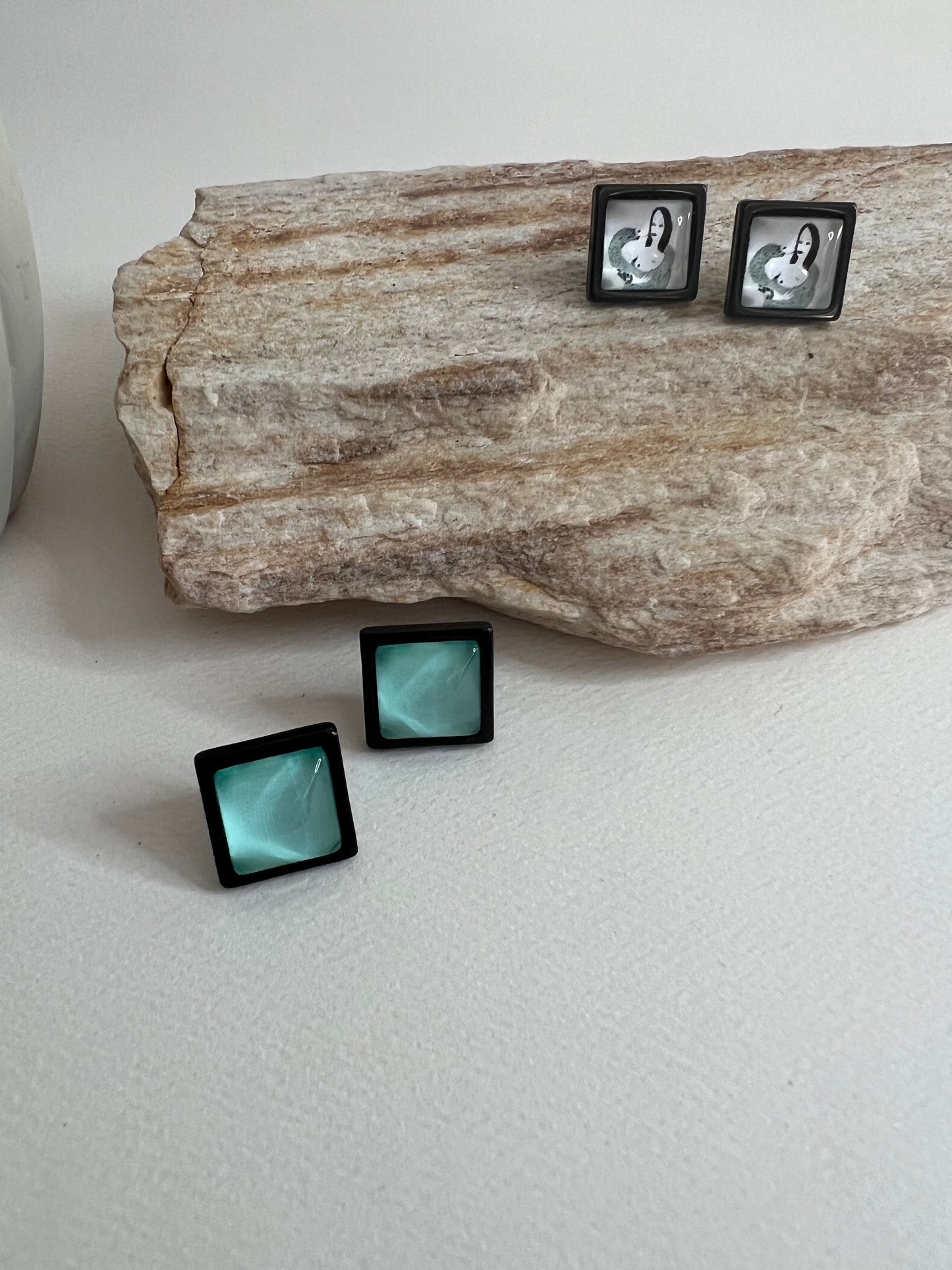 Black & Blue Edgy Stud Earrings