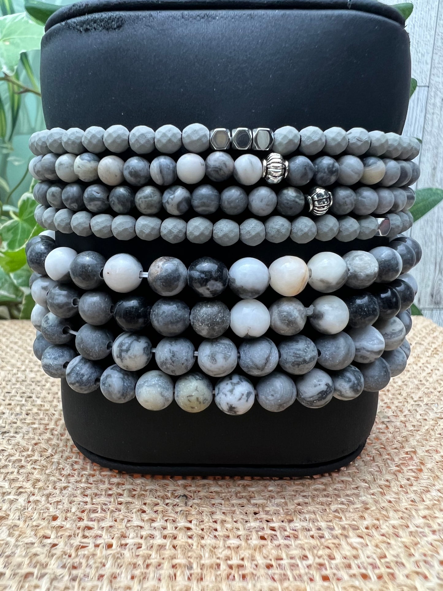 Gray Bead Bracelet Set