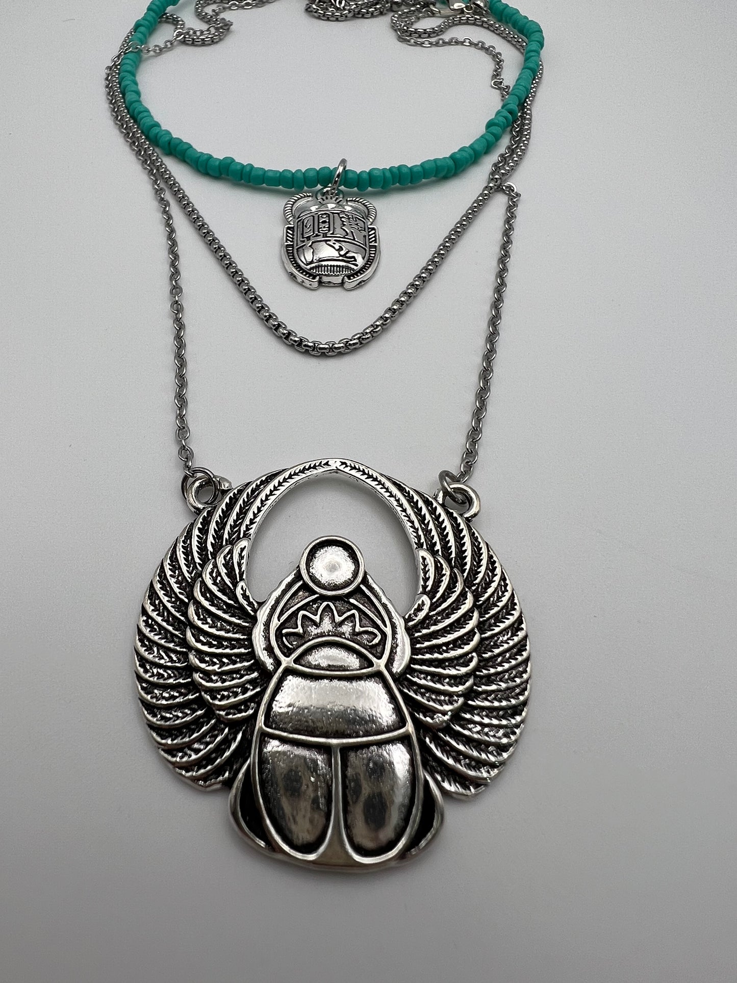 Egyptian Scarab Beetle Layered Necklace