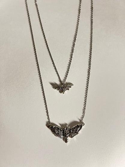 Silver Moth & Bat Layered Necklace