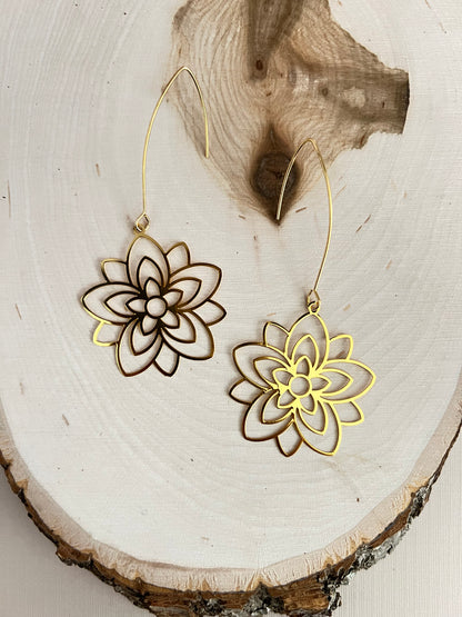 Delicate Floral Gold Brass Earrings