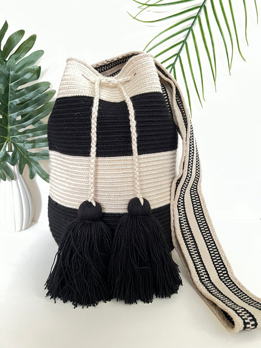 Black & White Handwoven Bucket Bag