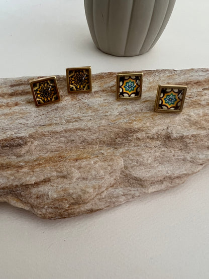 Greek-Inspired Tile Square Stud Earrings