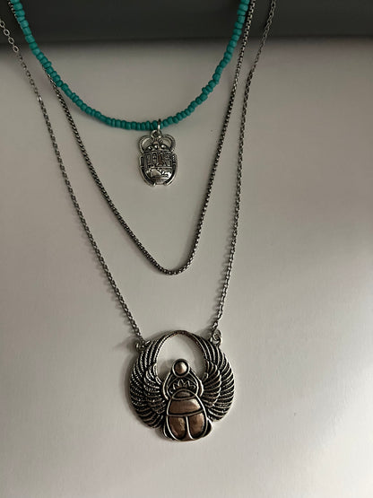 Egyptian Scarab Beetle Layered Necklace