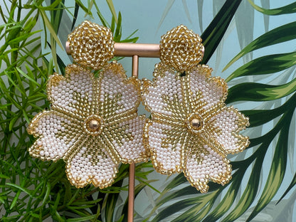 Beaded Flower Dangle Earrings