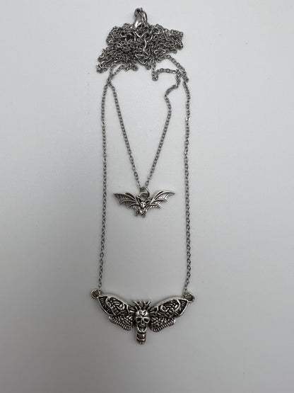 Silver Moth & Bat Layered Necklace