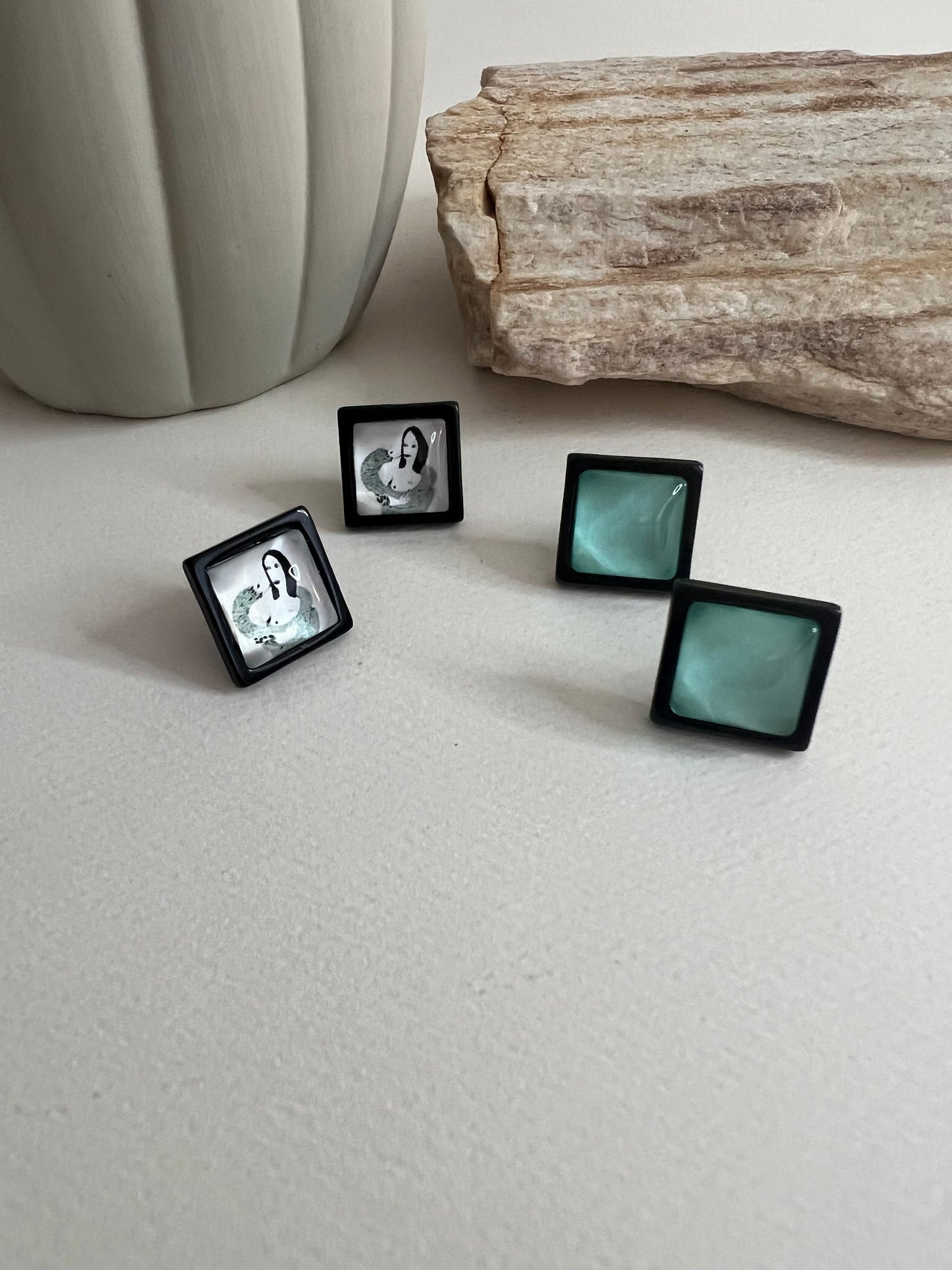 Black & Blue Edgy Stud Earrings