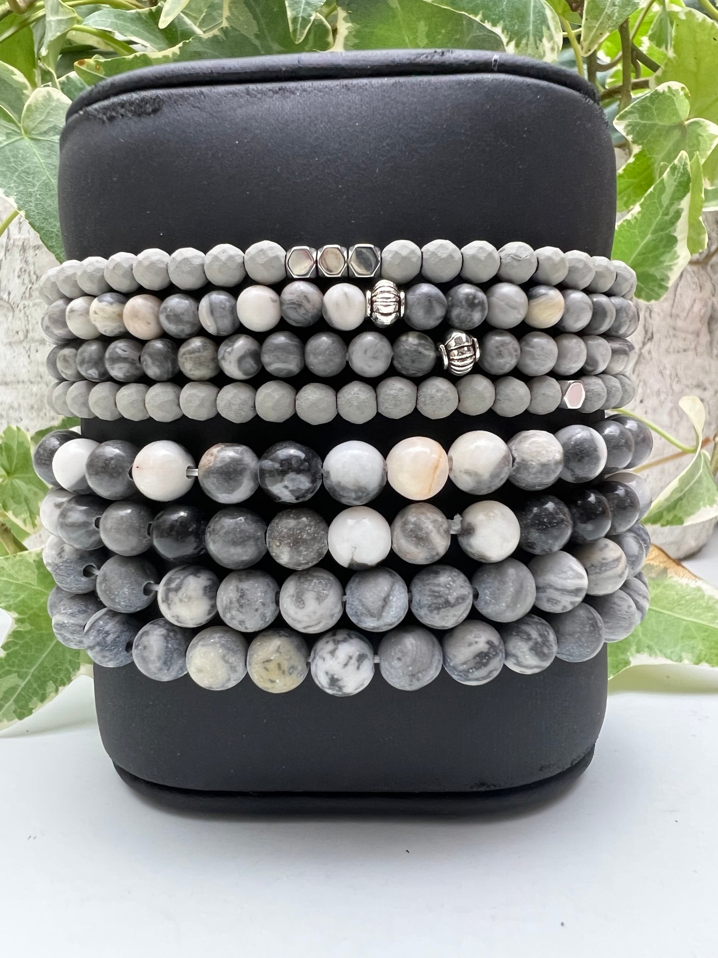 Gray Bead Bracelet Set