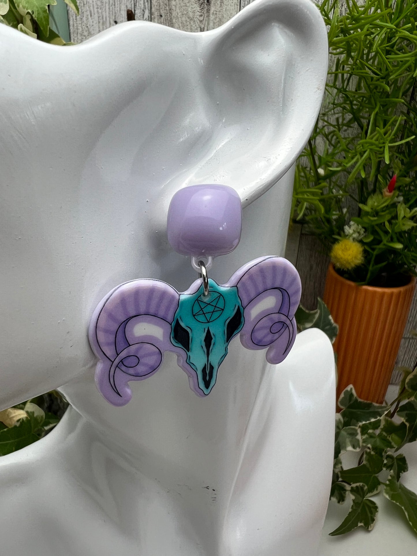 Purple & Blue Pentagram Ram Earrings
