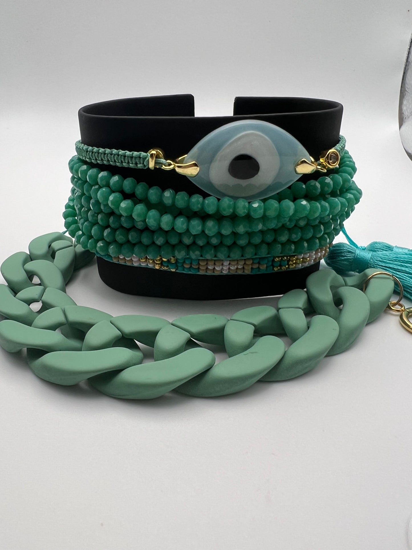 Teal Evil Eye Trendy Stacked Bracelet Set