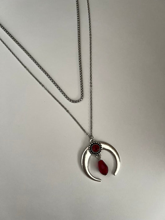 Silver & Red Long Witchy Necklace