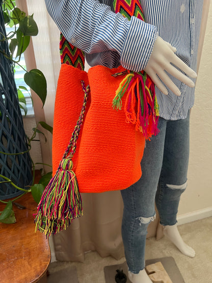 Vibrant Orange Handwoven Bucket Bag