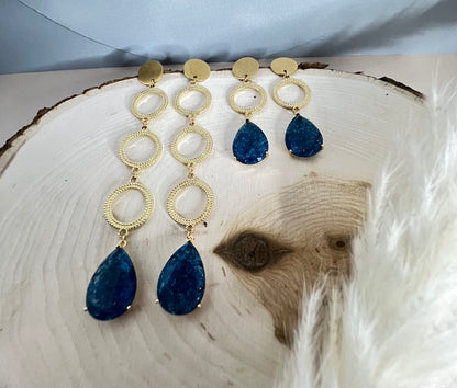 Blue Stone Elegant Dangle Earrings