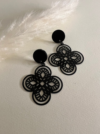 Delicate Black Flower Earrings