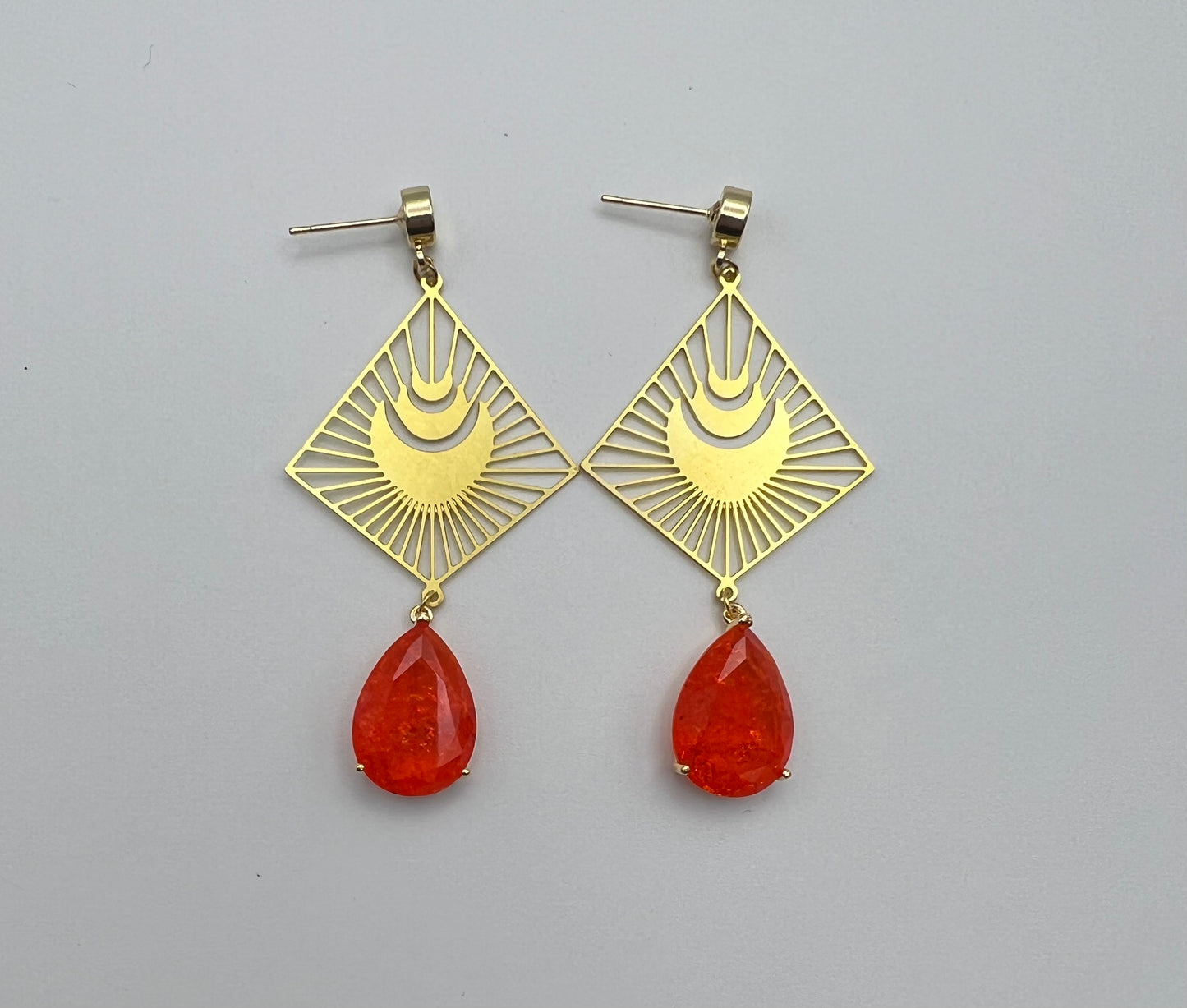 Stylish Gold & Orange Statement Earrings