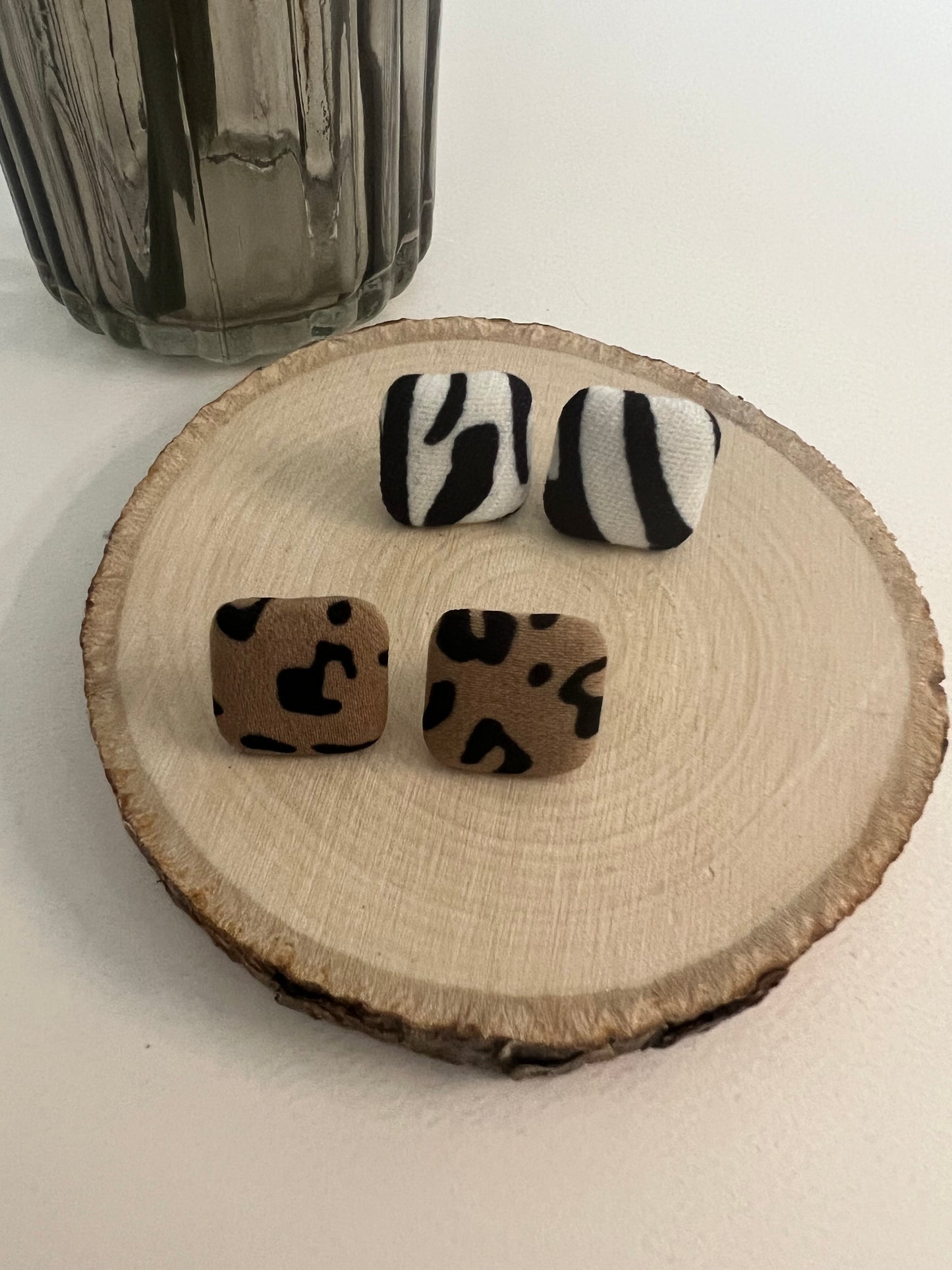 Animal Print Fabric Large Stud Earrings