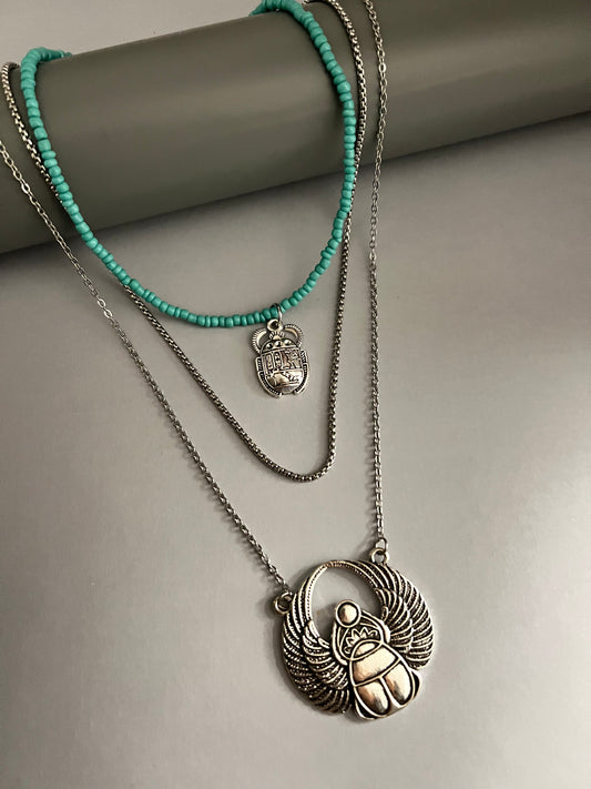 Egyptian Scarab Beetle Layered Necklace