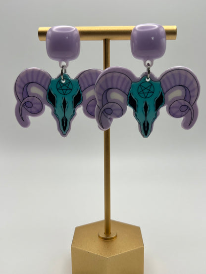 Purple & Blue Pentagram Ram Earrings