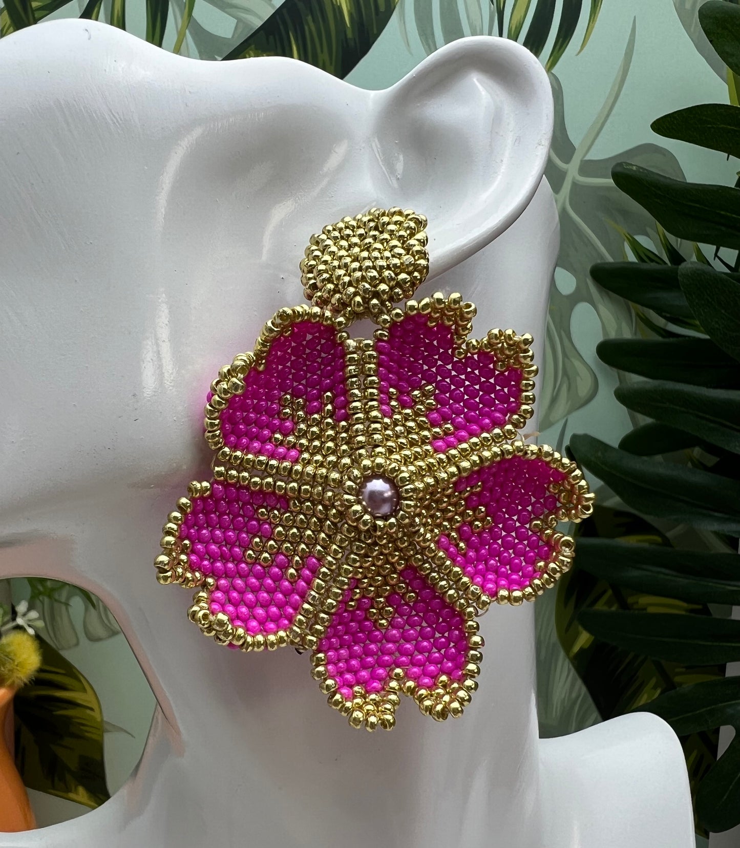 Beaded Flower Dangle Earrings