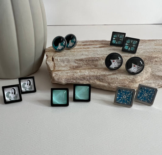 Black & Blue Edgy Stud Earrings