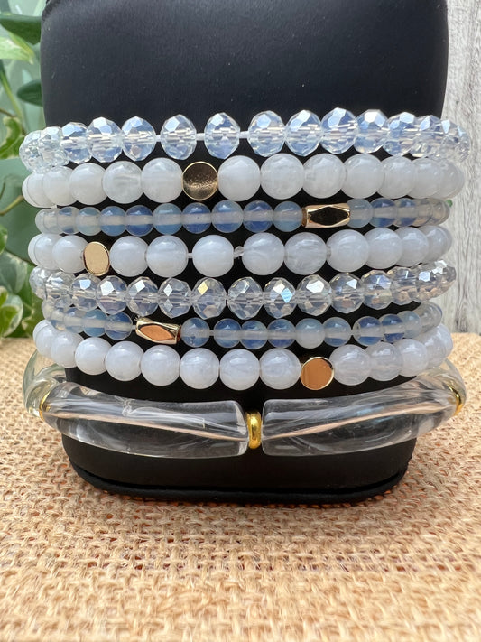 Stylish White & Gold Stacked Bracelet Set