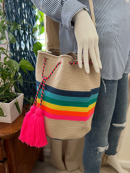 Rainbow Handwoven Bucket Bag