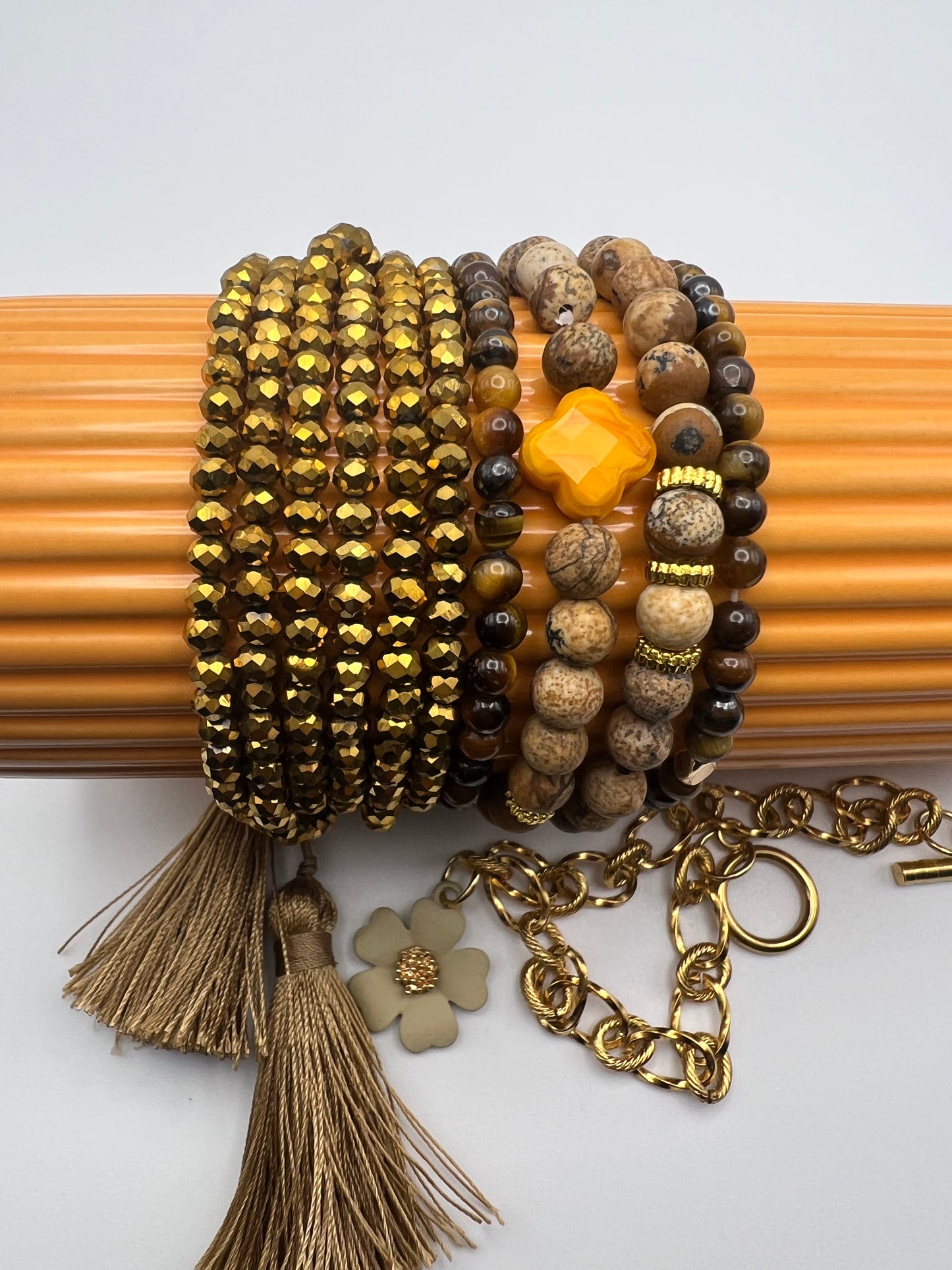 Brown & Gold Stacked Bracelet Set