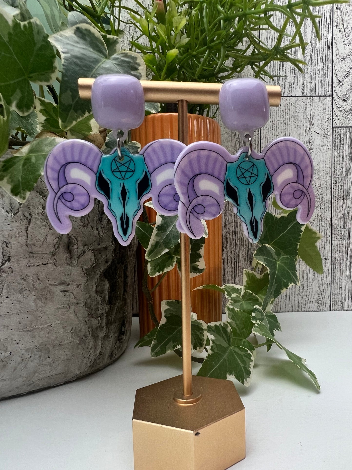 Purple & Blue Pentagram Ram Earrings