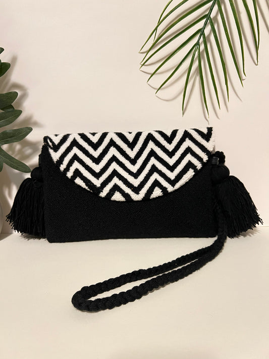 Black & White Knitted Shoulder Bag