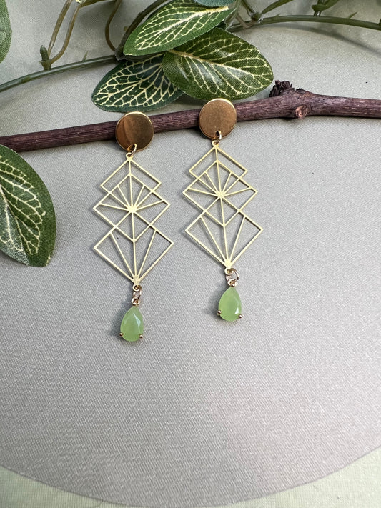 Art Deco Geometric Brass Earrings